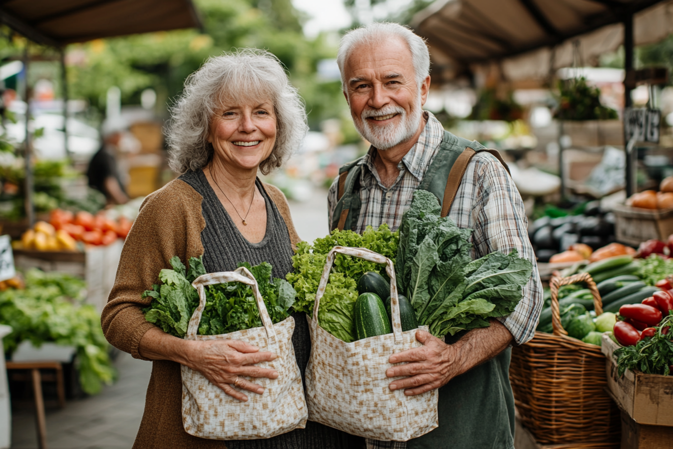 Щаслива старша пара готує здорову їжу разом